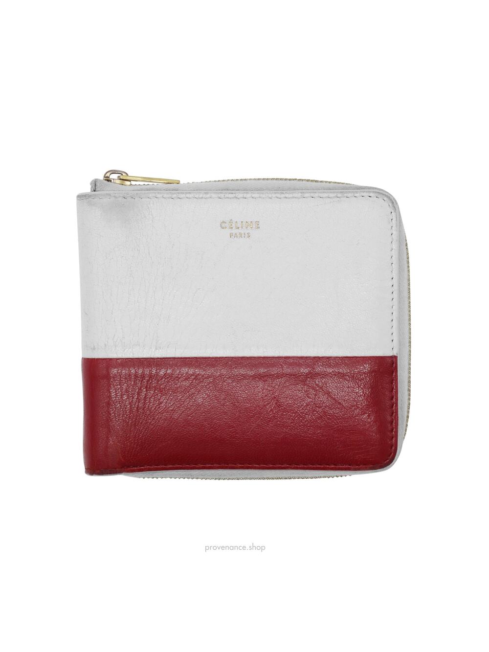 🔴 Celine Compact Zip Wallet - White/Red